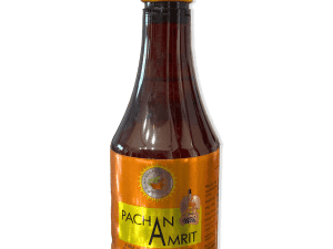 Herbal tonic bottle labeled Pachan Amrit for digestion and health.