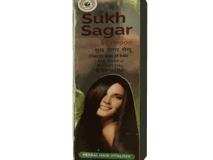 Sukh Sagar Herbal Shampoo for hair care and dandruff control.