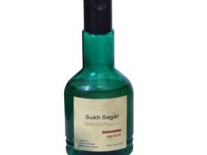 Sukh Sagar Navgun oil bottle for pain relief and hair strengthening.